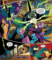Size: 665x769 | Tagged: safe, artist:andypriceart, derpibooru import, idw, king orion, queen chrysalis, unnamed pony, changeling, pony, twinkle eyed pony, spoiler:comic, spoiler:comicfiendshipismagic5, background pony, changeling feeding, draining, female, hypnosis, male, mare, nightmare fuel, no, stallion, you know for kids