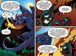 Size: 1234x903 | Tagged: artist:andypriceart, changeling, changeling officer, derpibooru import, dragon, idw, implied vore, queen chrysalis, safe, sergio, spoiler:comic, spoiler:comicfiendshipismagic5, volcano