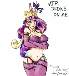 Size: 680x748 | Tagged: arm under breasts, artist:asadama, artist:slugbox, belly button, bra, breasts, busty princess cadance, cleavage, clothes, colored, color edit, derpibooru import, female, horned humanization, human, humanized, lingerie, midriff, nudity, panties, princess cadance, solo, suggestive, underwear