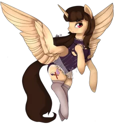 Size: 1024x1126 | Tagged: safe, artist:sofilut, derpibooru import, oc, oc:spring beauty, unofficial characters only, alicorn, pony, alicorn oc, clothes, socks, spread wings