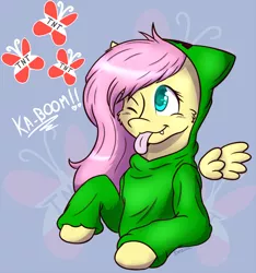 Size: 1900x2026 | Tagged: safe, artist:fluxwise, derpibooru import, fluttershy, clothes, creeper, creepershy, hoodie, minecraft, tongue out