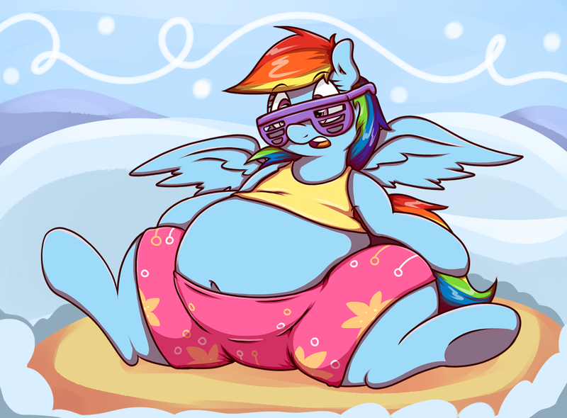 Size: 1500x1107 | Tagged: suggestive, artist:graphenescloset, derpibooru import, rainbow dash, pegasus, pony, tanks for the memories, belly, belly button, clothes, fat, female, obese, rainblob dash, snow, solo, solo female, swimsuit, tubby wubby pony waifu, weight gain, winter swimsuit