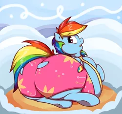 Size: 1550x1450 | Tagged: artist:graphenescloset, belly, clothes, derpibooru import, fat, female, looking back, morbidly obese, obese, plot, rainblob dash, rainbow dash, rainbutt dash, solo, solo female, suggestive, swimsuit, tanks for the memories, the ass was fat, tubby wubby pony waifu, wardrobe malfunction, weight gain, winter swimsuit