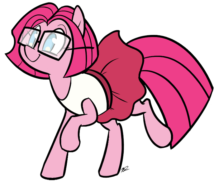 Size: 703x583 | Tagged: artist:egophiliac, clothes, cute, derpibooru import, diane, glasses, pinkie clone, pinkie pie, safe, simple background, skirt, solo, the clone that got away, transparent background