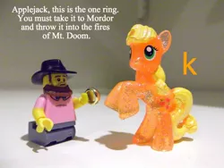 Size: 1024x768 | Tagged: applejack, blind bag, crossover, derpibooru import, irl, lord of the rings, mordor, photo, safe, the one ring, toy, wat