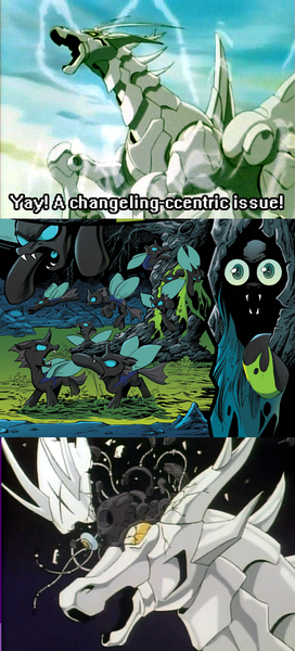 Size: 453x1000 | Tagged: artist:andypriceart, b't x, changeling, changeling queen, death, derpibooru import, edit, exploding head, female, idw, mind blown, queen chrysalis, reaction image, semi-grimdark, spoiler:comic, spoiler:comicfiendshipismagic5