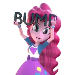 Size: 1000x1000 | Tagged: safe, alternate version, artist:3d thread, artist:creatorofpony, derpibooru import, pinkie pie, equestria girls, /mlp/, 3d, 3d model, blender, bracelet, bump, clothes, holding, looking at you, shirt, simple background, skirt, smiling, solo, transparent background