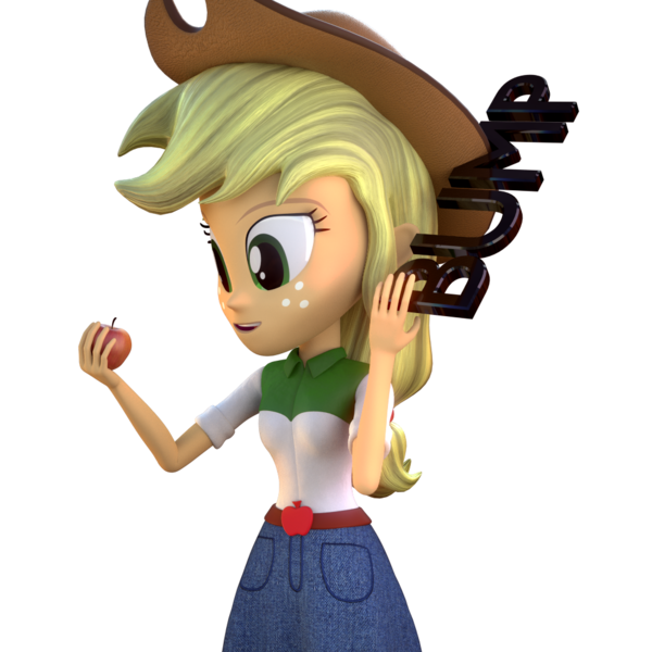 Size: 1000x1000 | Tagged: safe, alternate version, artist:3d thread, artist:creatorofpony, derpibooru import, applejack, equestria girls, /mlp/, 3d, 3d model, apple, blender, bump, clothes, happy, hat, shirt, simple background, skirt, solo, toss, transparent background