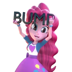 Size: 1000x1000 | Tagged: safe, alternate version, artist:3d thread, artist:creatorofpony, derpibooru import, pinkie pie, equestria girls, /mlp/, 3d, 3d model, blender, bracelet, bump, clothes, holding, looking at you, shirt, simple background, skirt, smiling, solo, transparent background