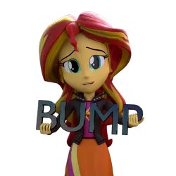 Size: 1000x1000 | Tagged: safe, alternate version, artist:3d thread, artist:creatorofpony, derpibooru import, sunset shimmer, equestria girls, /mlp/, 3d, 3d model, blender, bump, cheer up, clothes, empathy, holding, shirt, simple background, skirt, solo, transparent background