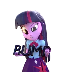 Size: 1000x1000 | Tagged: safe, alternate version, artist:3d thread, artist:creatorofpony, derpibooru import, twilight sparkle, equestria girls, /mlp/, 3d, 3d model, blender, bump, clothes, curious, holding, questioning, shirt, simple background, skirt, solo, transparent background