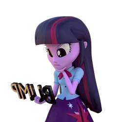 Size: 1000x1000 | Tagged: safe, alternate version, artist:3d thread, artist:creatorofpony, derpibooru import, twilight sparkle, equestria girls, /mlp/, 3d, 3d model, blender, bump, chin scratch, clothes, curiosity, curious, observer, shirt, simple background, skirt, solo, transparent background