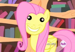 Size: 1036x720 | Tagged: creepypasta, derp, derpibooru import, edit, edited screencap, faic, fluttershy, grimderp, nightmare fuel, safe, screencap, solo, spoopy, zalgo