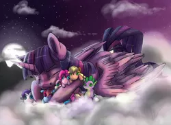 Size: 4696x3428 | Tagged: safe, artist:ebonytails, derpibooru import, applejack, fluttershy, pinkie pie, rainbow dash, rarity, spike, twilight sparkle, twilight sparkle (alicorn), alicorn, pony, crying, female, immortality blues, implied death, mane seven, mane six, mare, plushie, sad