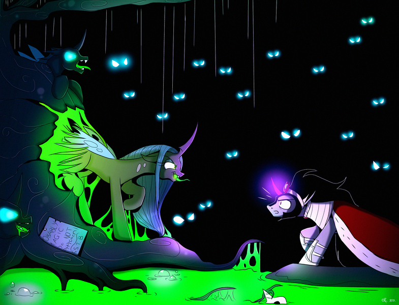 Size: 2627x2009 | Tagged: safe, artist:yula568, derpibooru import, king sombra, queen chrysalis, changeling