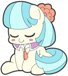 Size: 673x756 | Tagged: safe, artist:braffy, derpibooru import, coco pommel, pony, chibi, cocobetes, cute, eyes closed, simple background, sitting, solo, white background