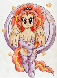 Size: 2344x3184 | Tagged: safe, artist:40kponyguy, derpibooru import, adagio dazzle, ponified, pegasus, pony, adoragio, clothes, cute, looking at you, smiling, socks, solo, spread wings, traditional art