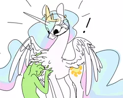 Size: 1101x879 | Tagged: artist:nobody, chest fluff, cuddling, derpibooru import, exclamation point, female, fluffy, human, mare, oc, oc:anon, princess celestia, safe, sketch, snuggling, spread wings, surprised, wide eyes