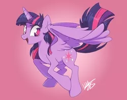 Size: 1000x788 | Tagged: dead source, safe, artist:awesomecoolwhip, derpibooru import, twilight sparkle, twilight sparkle (alicorn), alicorn, pony, cute, feather, female, galloping, large wings, long mane, looking at you, mare, open mouth, smiling, solo, spread wings, wing fluff