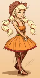 Size: 466x900 | Tagged: safe, artist:assasinmonkey, derpibooru import, applejack, equestria girls, friendship through the ages, rainbow rocks, clothes, colored sketch, country applejack, dress, sketch, sleeveless, solo