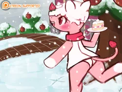 Size: 950x713 | Tagged: animal crossing, animal crossing: new leaf, artist:lumineko, cake, clothes, crossover, derpibooru import, explicit source, panties, patreon, pitfall seed, snow, snowfall, suggestive, technically pony related, underwear