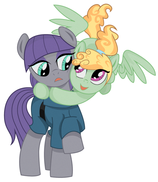 Size: 900x1040 | Tagged: safe, artist:dbkit, derpibooru import, maud pie, oc, oc:kite runner, hug, offspring, parent:dumbbell, parent:rainbow dash, parents:dumbdash, ponytail, simple background, transparent background