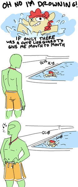 Size: 803x1920 | Tagged: safe, artist:nobody, derpibooru import, twist, oc, oc:anon, human, pony, clothes, dialogue, drowning, lifeguard, shorts, sketch, swimming pool, whistle, whistle necklace, whistling