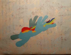 Size: 2532x1975 | Tagged: safe, artist:liracrown, derpibooru import, rainbow dash, acrylic painting, flying, painting, simple background, solo, traditional art