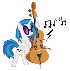 Size: 3010x3048 | Tagged: safe, artist:jaelachan, derpibooru import, vinyl scratch, pony, unicorn, bipedal, cello, cutie mark, female, frown, hooves, horn, mare, music notes, musical instrument, simple background, solo, sunglasses, transparent background, vector