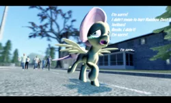 Size: 1024x614 | Tagged: 3d, angry mob, artist:dragonboi471, crying, derpibooru import, fluttershy, gmod, human, irl, photo, ponies in real life, safe, tanks for the memories