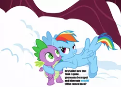 Size: 800x574 | Tagged: artist:porygon2z, artist:titanium-pony, bedroom eyes, cuddling, derpibooru import, edit, edited screencap, female, flirting, flying, frown, grin, hug, male, pickup lines, rainbow dash, rainbowspike, safe, screencap, shipping, smiling, snow, snuggling, spike, straight, sultry pose, tanks for the memories, tree, vector edit, wide eyes