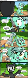 Size: 800x2175 | Tagged: safe, artist:veggie55, derpibooru import, derpy hooves, lyra heartstrings, pegasus, pony, comic, female, knife, mare, mugging, rope, spanish, translation, translator:the-luna-fan