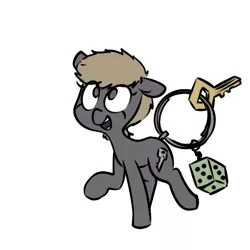 Size: 600x600 | Tagged: artist:whydomenhavenipples, derpibooru import, dice, key, keychain, keychain pony, object pony, oc, oc:kelly, original species, ponified, raised hoof, safe, simple background, solo, unofficial characters only, white background
