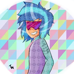 Size: 1000x1000 | Tagged: safe, artist:kennyteya, derpibooru import, vinyl scratch, equestria girls, grin, solo, visor