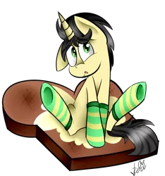 Size: 1500x1600 | Tagged: artist:befishproductions, butter pony, clothes, derpibooru import, oc, oc:butter butt, safe, signature, simple background, socks, solo, striped socks, toast, transparent background, unofficial characters only