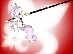 Size: 3072x2304 | Tagged: semi-grimdark, artist:v-d-k, derpibooru import, fleur-de-lis, pony, angry, bipedal, cutie mark, giant sword, high res, looking back, solo, zweihander