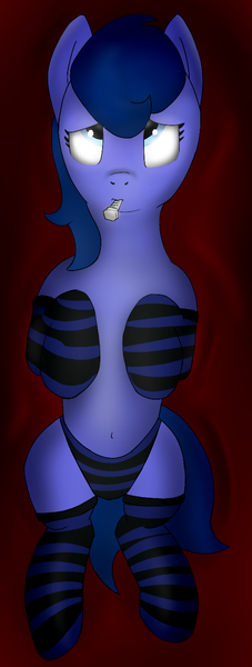 Size: 545x1442 | Tagged: safe, artist:neighday, derpibooru import, oc, oc:lucy bolt, unofficial characters only, pony, body pillow, body pillow design, clothes, lying down, on back, panties, socks, striped socks, striped underwear, underwear
