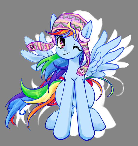 Size: 718x756 | Tagged: artist:han_hyui, derpibooru import, rainbow dash, safe, solo, wink