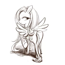 Size: 800x800 | Tagged: artist:han_hyui, derpibooru import, fluttershy, monochrome, safe, solo