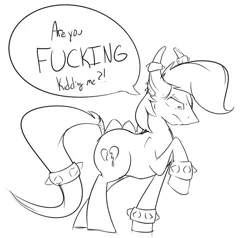 Size: 1820x1732 | Tagged: safe, artist:sidekick, derpibooru import, oc, unofficial characters only, pony, accessories, earring, edgy, frown, male, monochrome, piercing, solo, spikes, stallion, vulgar
