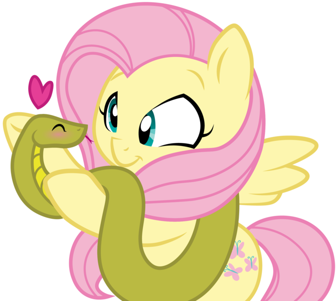 Size: 1970x1764 | Tagged: artist:carnifex, artist:genericdave, blushing, cute, derpibooru import, eyes closed, fluttershy, heart, safe, simple background, smiling, snake, transparent background, vector