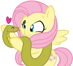 Size: 1970x1764 | Tagged: artist:carnifex, artist:genericdave, blushing, cute, derpibooru import, eyes closed, fluttershy, heart, safe, simple background, smiling, snake, transparent background, vector