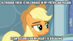 Size: 800x450 | Tagged: applejack, applejack cries on the inside, caption, crying inside, derpibooru import, image macro, meme, safe, screencap, tanks for the memories, the simpsons