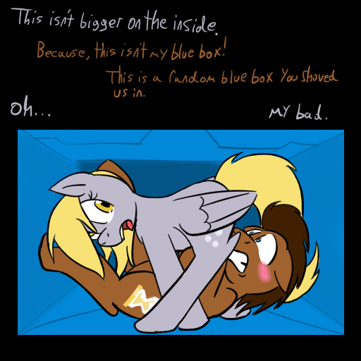 Size: 512x512 | Tagged: suggestive, artist:mikeythefox, derpibooru import, derpy hooves, doctor whooves, time turner, pony, blushing, box, doctorderpy, eyes on the prize, male, shipping, stallion, straight, tardis
