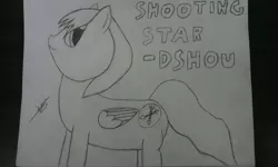 Size: 2240x1344 | Tagged: safe, artist:wing slasher, derpibooru import, oc, oc:shooting star, unofficial characters only, pegasus, pony, cutie mark, sketch, traditional art