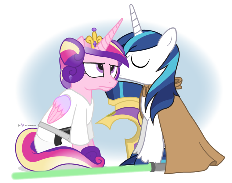 Size: 950x750 | Tagged: artist:dm29, cape, carrie fisher, clothes, cosplay, derpibooru import, female, lightsaber, male, may the fourth be with you, nuzzling, princess cadance, princess leia, safe, shining armor, shiningcadance, shipping, sniffing, star wars, star wars day, straight