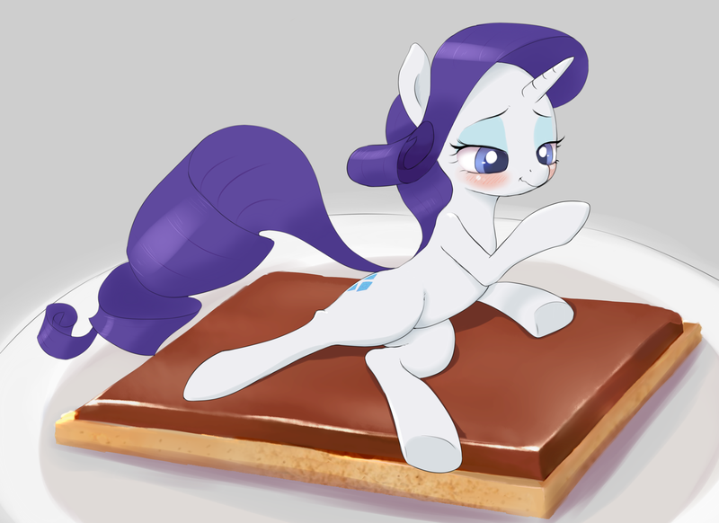 Size: 2893x2105 | Tagged: safe, artist:dambitail, derpibooru import, rarity, pony, unicorn, blushing, rarity is a marshmallow, s'mores, solo