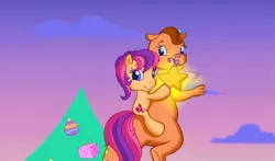 Size: 740x435 | Tagged: derpibooru import, g3.5, looking at you, mount, mounting, ponies riding dragons, safe, scootaloo, scootaloo can fly, scootaloo (g3), screencap, twinkle wish, twinkle wish adventure, whimsey weatherbe
