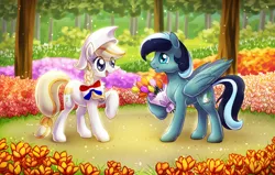 Size: 800x509 | Tagged: artist:shinepawpony, derpibooru import, dutch cap, flower, hat, nation ponies, netherlands, oc, safe, tulip, unofficial characters only