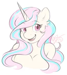 Size: 1280x1428 | Tagged: safe, artist:collaredginger, derpibooru import, oc, oc:pop candy, unofficial characters only, anthro, unicorn, bust, colored pupils, portrait, sketch, smiling